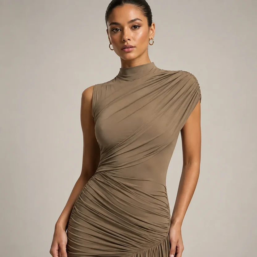 Vestido de Festa Curto Drapeado com Cauda Lateral - Imagem 6